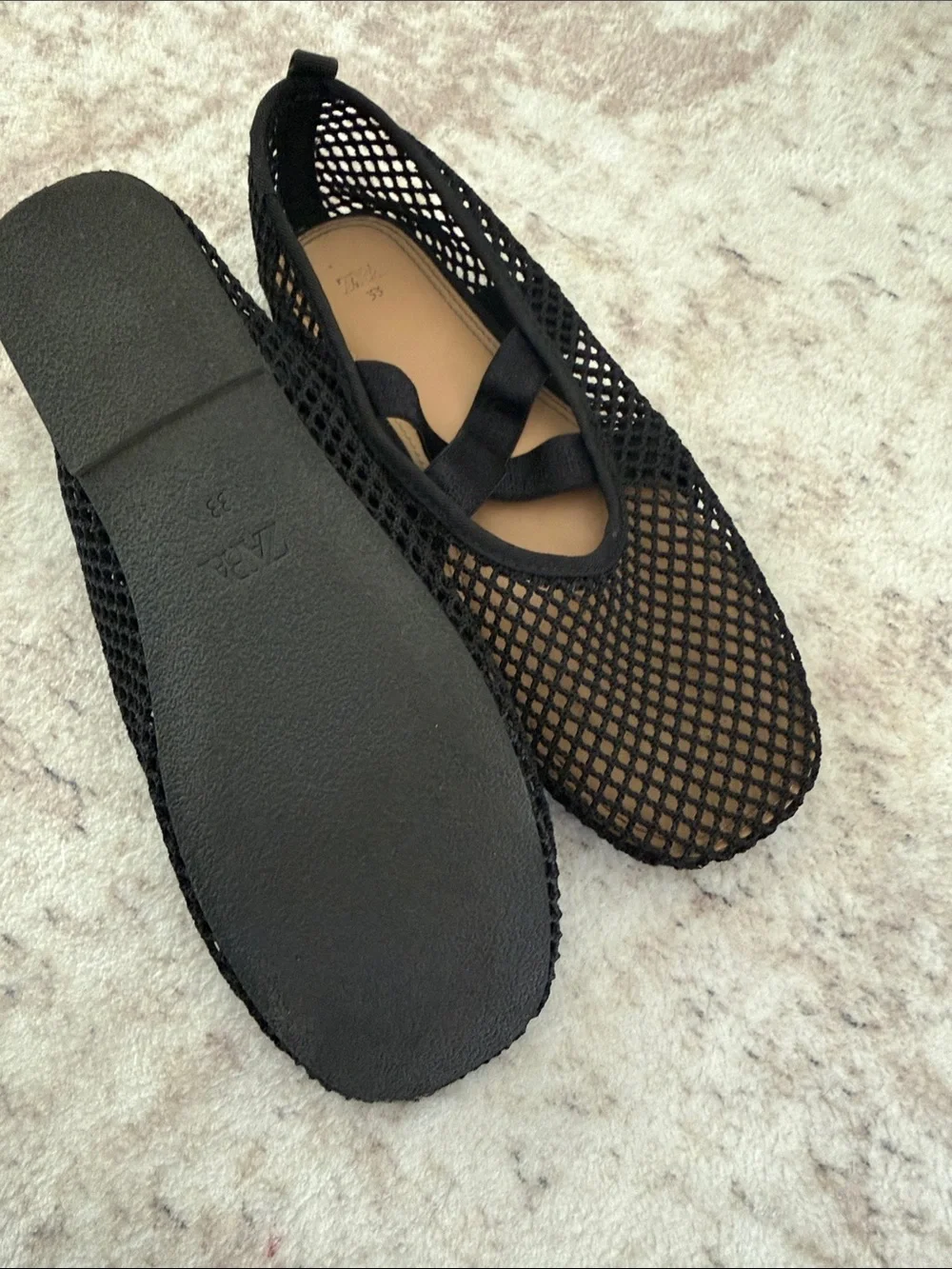 Zara Black Mesh Cross-Strap Girls Ballet Flats